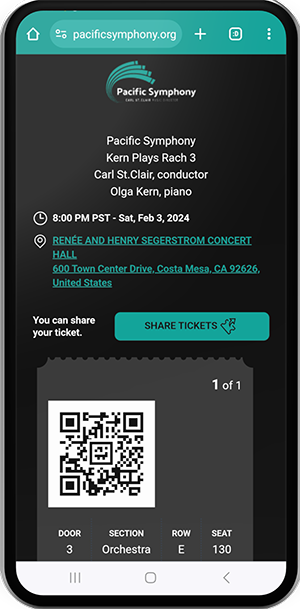 Ticket Wallet with share button and place for QR code