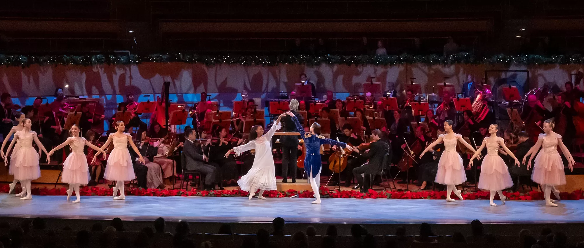 Dancers and orchestra performing Tchaikovsky's The Nutcracker