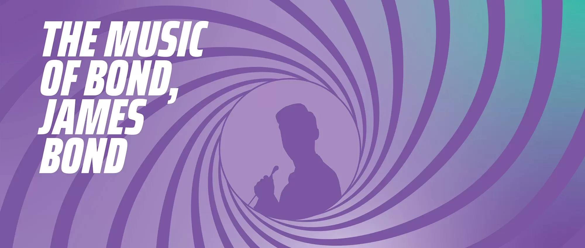 Purple swirl with a man in the middle holding a conductor's baton