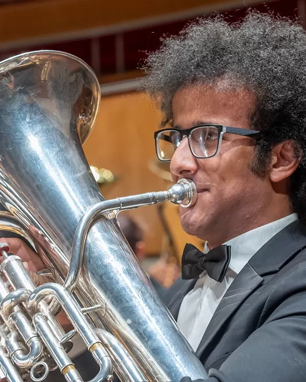Tuba player in Pacific Symphony Youth Wind Ensemble