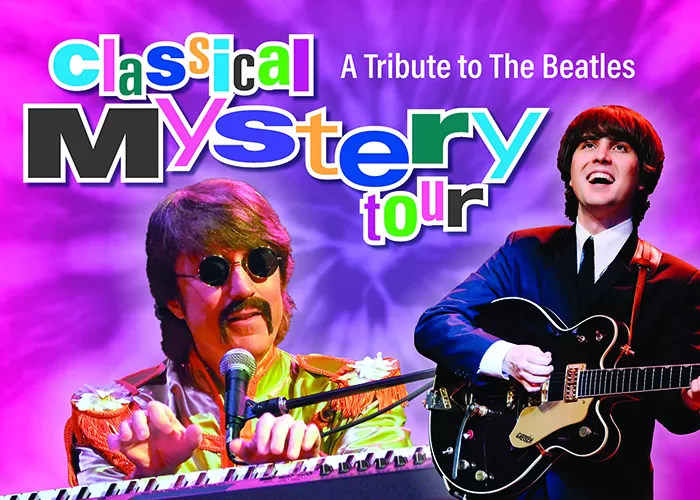 Classical Mysstery Tour logo and two musicians