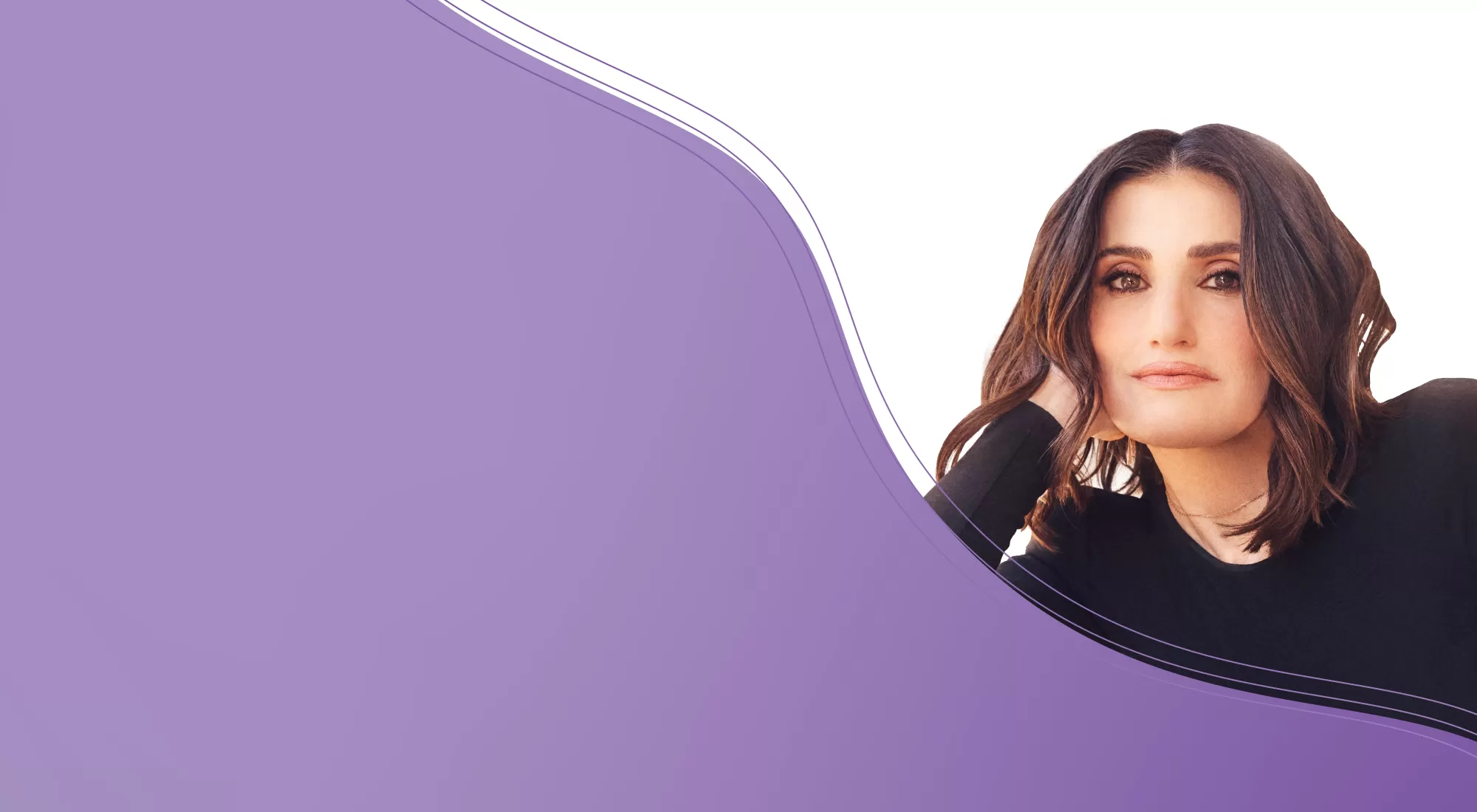 Broadway star Idina Menzel next to a purple background