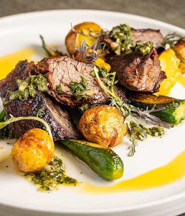 Steak, potatoes and vegetables